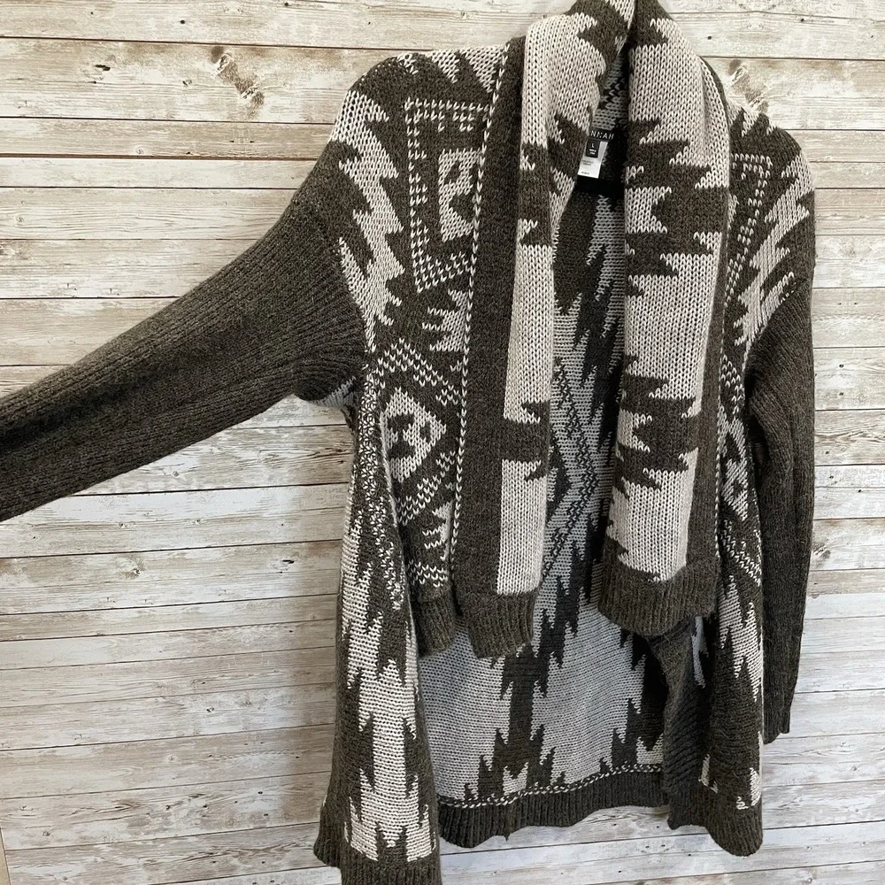 Hannah Womens‎ L Sweater Open Cardigan Gray Southwestern Aztec Scarf Collar - Picture 3 of 10